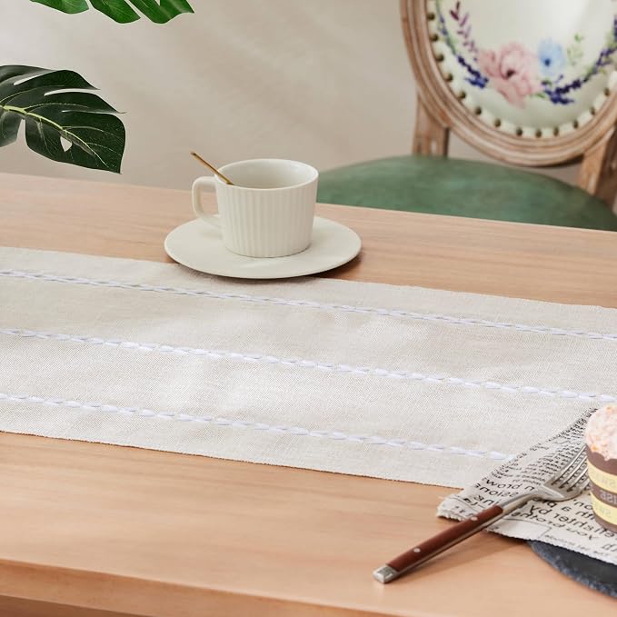 Braided Farmhouse Table Runner, Braided Beige 13x90 Inch, Cotton Linen Table - Image 5