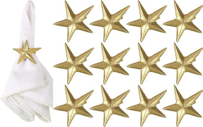 ALPHA Living HOME Napkin Rings Set of 12, Star Shaped Napkin Holder, Metal Serviette Rings, Gold Napkin Rings, Farmhouse Table Accessories for Dining Table, Weddings, Parties & Home Décor, Durable