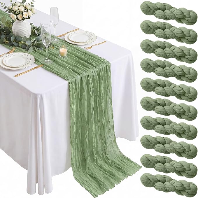 10 Pack Sage Green Table Runner 10FT Gauze Cheesecloth Table Runner | 21x120 by Dugpit