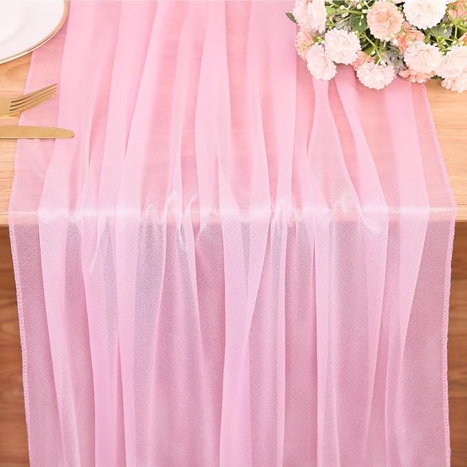 10FT Blushing Pink Chiffon Table Runner 30x120 Inches Spring Boho Sheer Fabric by SAJOO