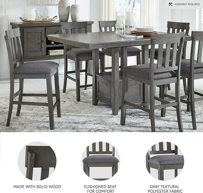 Signature Design by Ashley Hallanden Modern Farmhouse Counter Upholstered Barstool, Set of 2, Comb-back Design, Solid Wood, 25.75" , Dark Gray