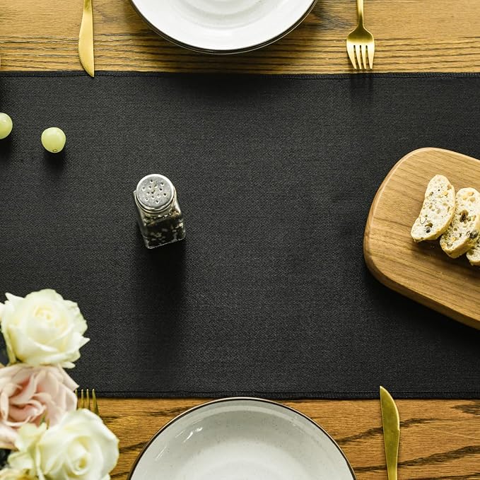 Artoid Mode Black Tassel Table Runner, Halloween Linen Blend Rustic Farmhouse - Image 2