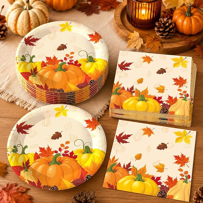 50PCS Fall Paper Plates and Napkins, 7inch Thanksgiving Party Decorations | - Image 5