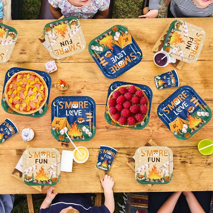 250Pcs S' Mores Camping Party Plates Supplies ，Serves 50 | S' More Love Fun - Image 7