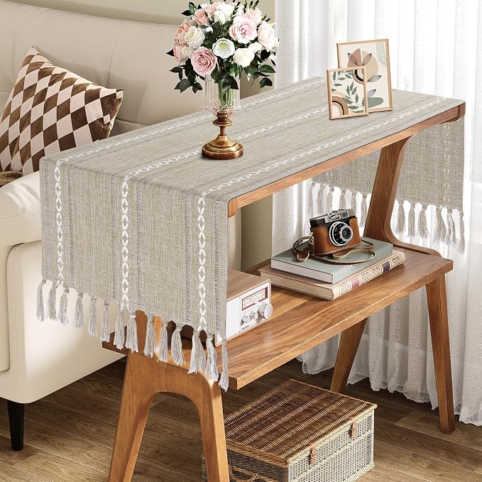 Bedside Table Runner 15.7 x 36 inches, Rustic Linen Small Coffee Table Cover - Image 5