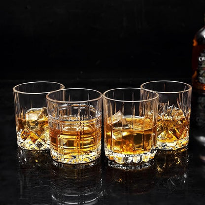 KANARS Whiskey Glasses Set of 4 - Multi Style Crystal Liquor Glasses 10 oz - Rocks Glass Barware For Scotch, Bourbon, Rum and Cocktail, Whisky Gifts for Men Dad Brother Adult