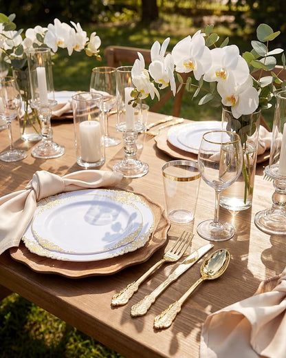 Nervure 350Pcs Gold Plastic Plates, Disposable Dinnerware Set - Image 8