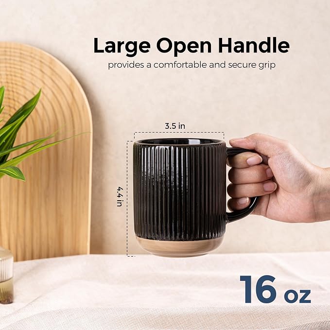 GBhome Coffee Mugs Set of 4, 16 oz Black Coffee Cups - Image 3