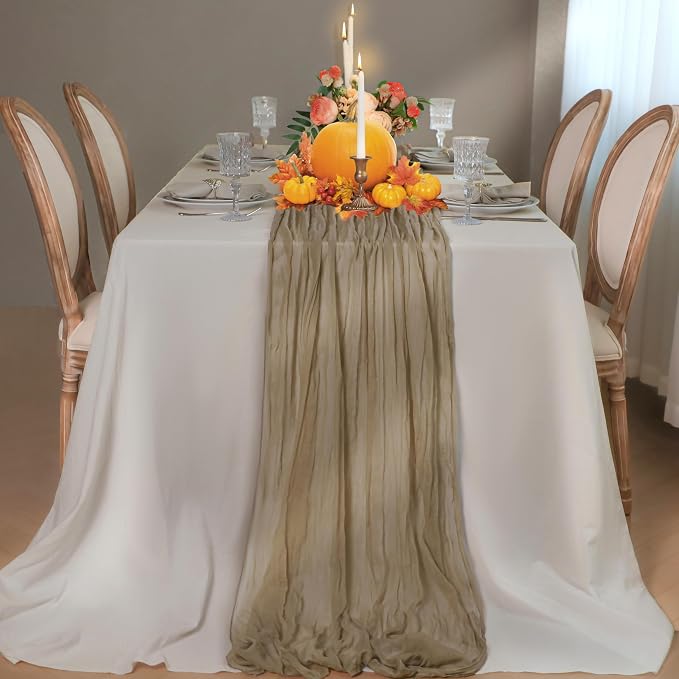 Snowkingdom 6 PCS Nude Brown Cheesecloth Table Runner, Taupe Light Tan 120 inch - Image 3