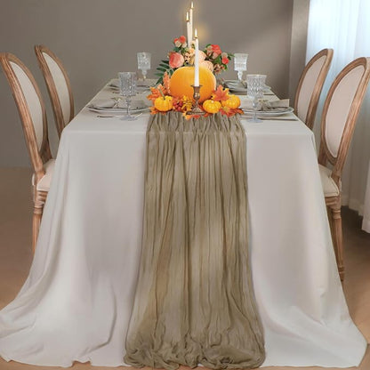 Snowkingdom Nude Brown Cheesecloth Table Runner Taupe Light Tan 120 Inch Long - Image 3