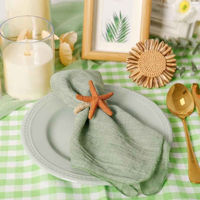 wonlex Summer Napkin Rings Set of 8, Faux Sea Star Napkin Ring - Image 2