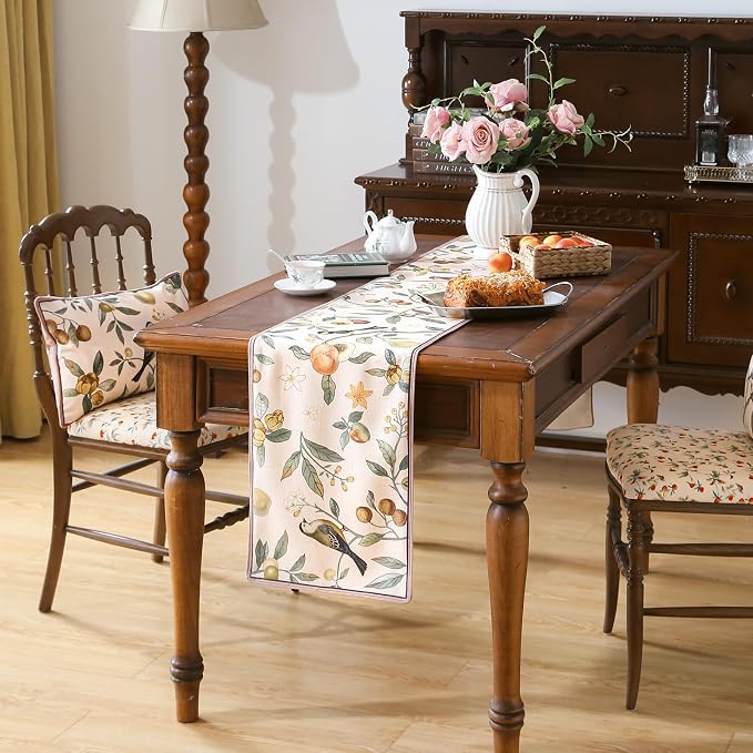 bilin gaier Designer Vintage Linen Table Runner, Floral Fruit Pattern, Dining - Image 4