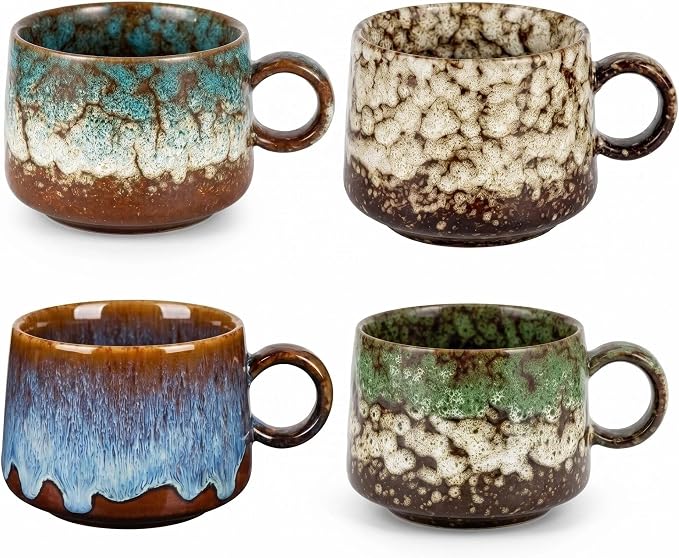 Japanese Tea Cups Set of 4pcs, 7oz Elegant Ceramic Matcha Cups by Unknown