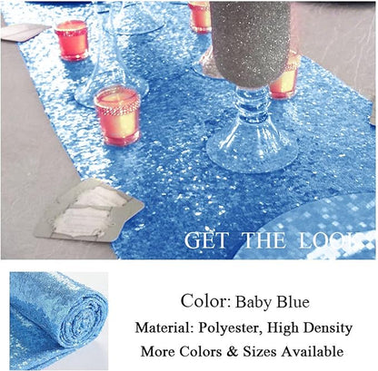 Sequin Table Runner 72Inches Long Baby Blue Table Runner - Image 5