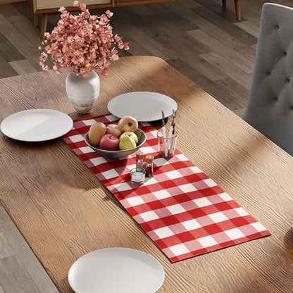 Encasa XO Table Runner, Woven Cotton Dining Runner 13"x36" | Buffalo Red Checks - Image 3