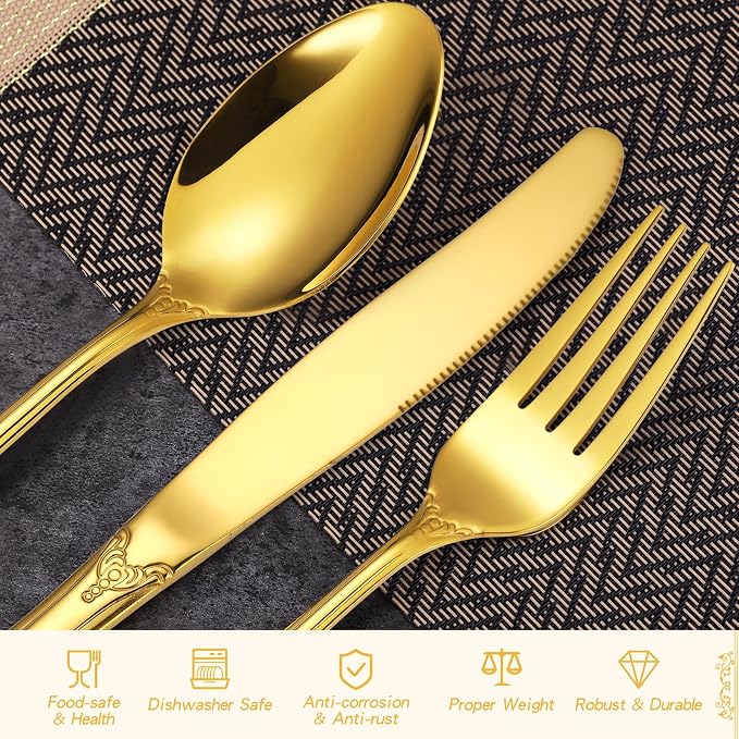20 Pieces Gold Gorgeous Retro Silverware Set - Image 3