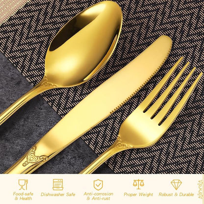 20 Pieces Gold Gorgeous Retro Silverware Set - Image 3