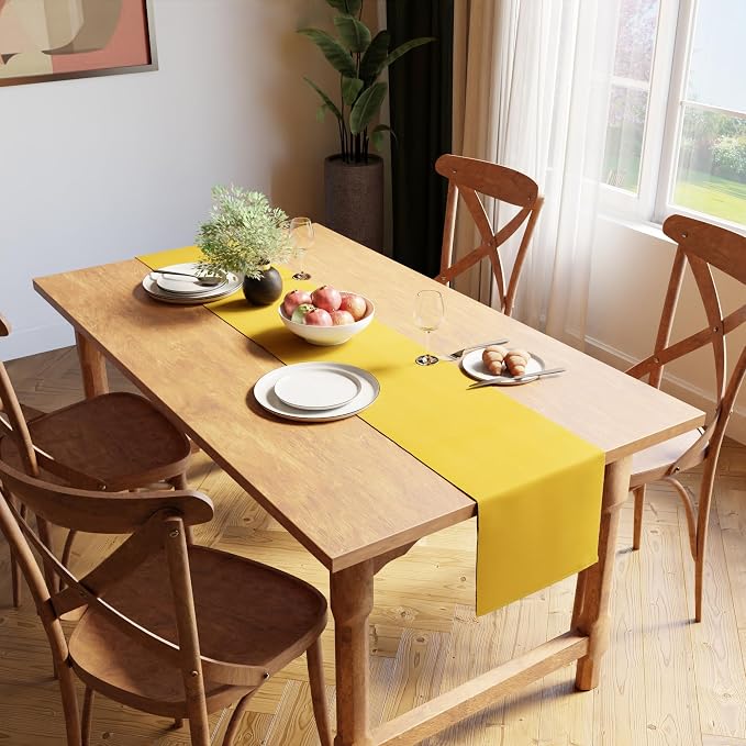 Encasa XO Table Runner, Yarn Dyed Ribbed Cotton 13"x72" | Yellow, 12-Ply Yarns - Image 2