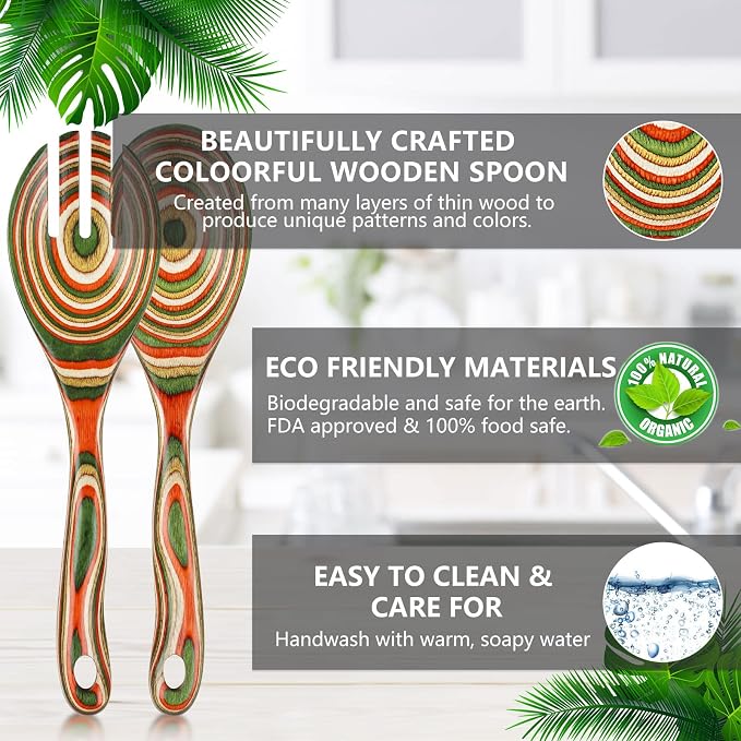 Salad Tongs, Pakkawood Wooden Spoons, Mixing Dinner Fork and Spoon | 10.5in - Image 5