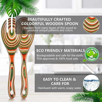 Salad Tongs, Pakkawood Wooden Spoons, Mixing Dinner Fork and Spoon | 10.5in - Image 5