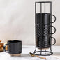 GBhome 12 OZ Stackable Coffee Mugs Set of 4, Ceramic Black Coffee Cups Set | by GBhome