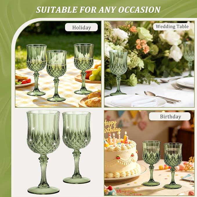 7OZ Plastic Wine Glasses, Reusable Vintage Goblets Unbreakable Drinking Glasses - Image 6
