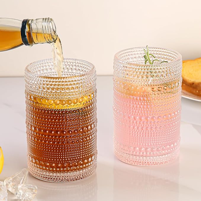 Amyoole Hobnail Drinking Glasses Set of 6, 15oz Bar Tumbler Glassware | Clear - Image 4