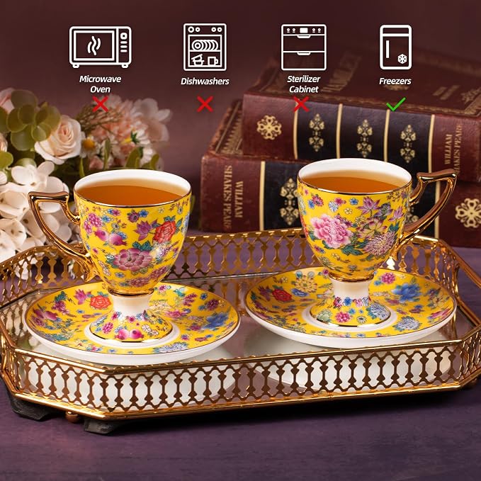 KAMMAK Tea Cup and Saucer, Ceramic Coffee Cups, 7 oz, Afternoon Tea and - Image 5