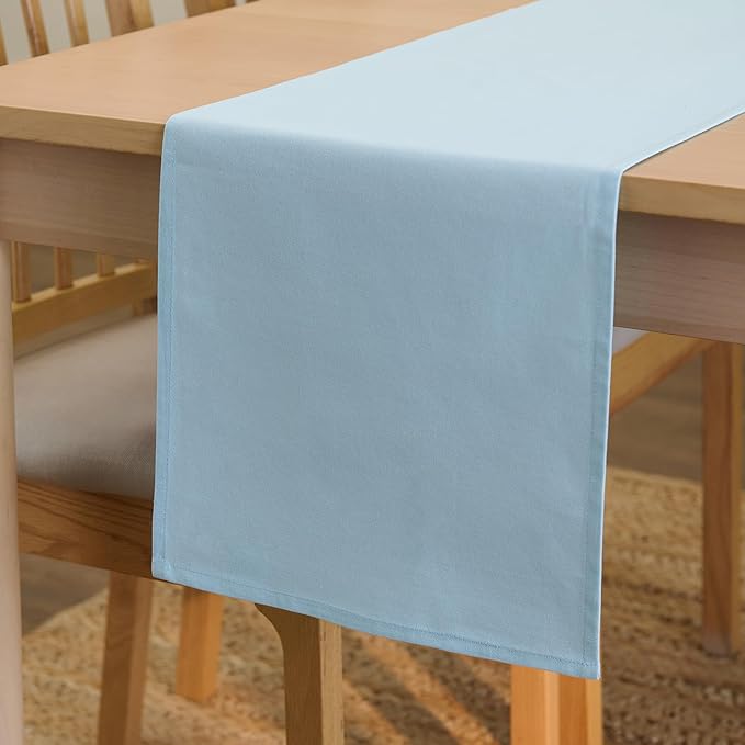 Encasa XO Table Runner, Cotton Canvas Dining Runner 13"x104" | Ice Blue by EncasaXO