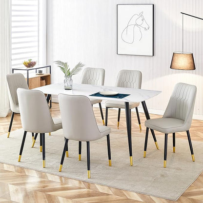 7 Piece Dining Table Set, Dinner Table Set for 6, Sintered Stone Kitchen Table Top and Modern Chairs Set of 6 for Kitchen Dining Room