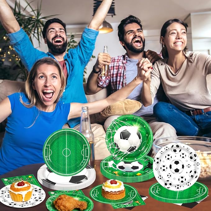 60PCS Soccer Paper Plates and Napkins Party Supply Serves 20 | Disposable - Image 5