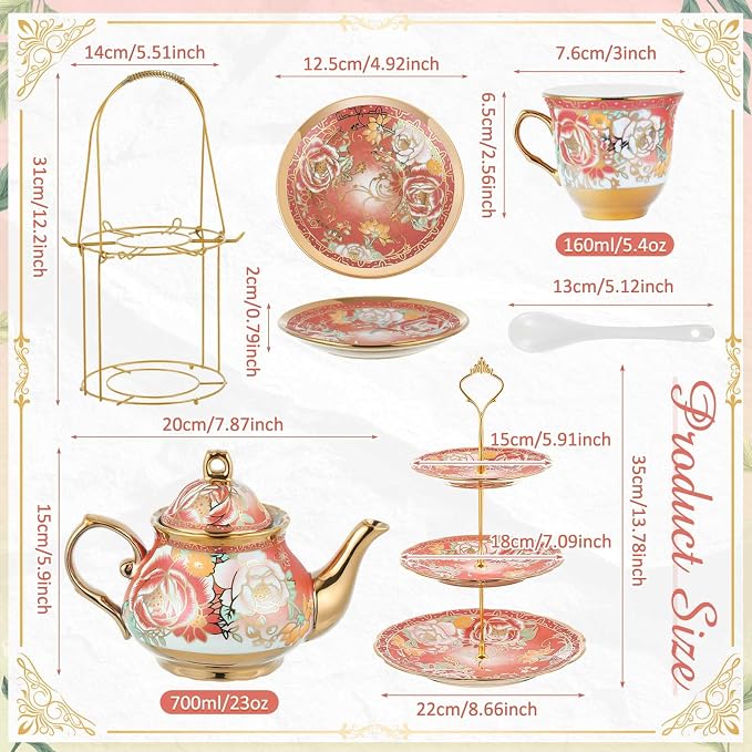 21 Pcs Porcelain Tea Set for Women Tea Party - Image 2