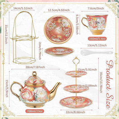 21 Pcs Porcelain Tea Set for Women Tea Party - Image 2