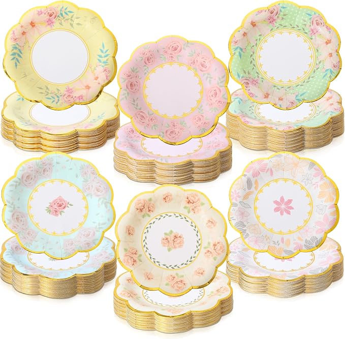 216 Pcs 6 Inch Floral Paper Plates Flower Plates by Maxcheck