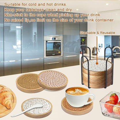 Eykao Coasters for Drinks Absorbent Sets of 8, Woven Coasters - Image 4