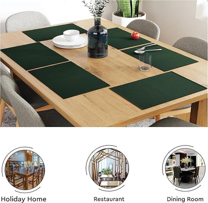 Encasa XO Dining Placemat Set of 6 | Dark Green Color | Fine Ribbed Cotton Table mat | Size 19x13 in | Machine Washable