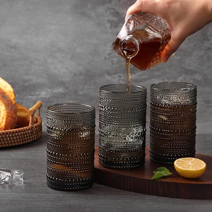 Moretoes 15oz Gray Hobnail Drinking Glasses Set of 6 | Vintage Highball Glass - Image 5