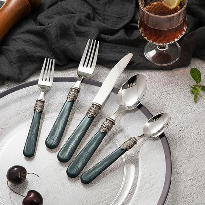 20 pieces 18/10 Stainless Steel Silverware Sets With Deep Grey Handle,Vintage Cutlery Sets,Sliverware set Service for 4,Dishware Safe (20, Deep Grey)