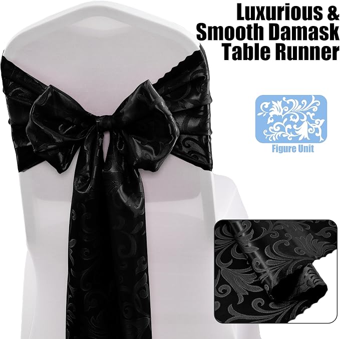 RUDONG M Black Satin Table Runners, 12 x 108 Inch, 2 Pack | Long Silky Damask - Image 3