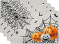 Giwawa Halloween Placemats, Colorful Spooky Pumpkins Spider Web Bats Linen Place Table Mats Washable Stain Resistant for Kitchen Dining Party Holiday Tabletop Decor, Set of 4, 12x18 Inches