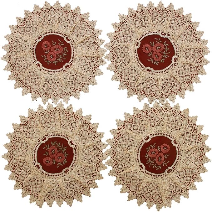 Set of 4 Small Mini Lace Table Doilies Round 12 inch, Victorian Style and - Image 2
