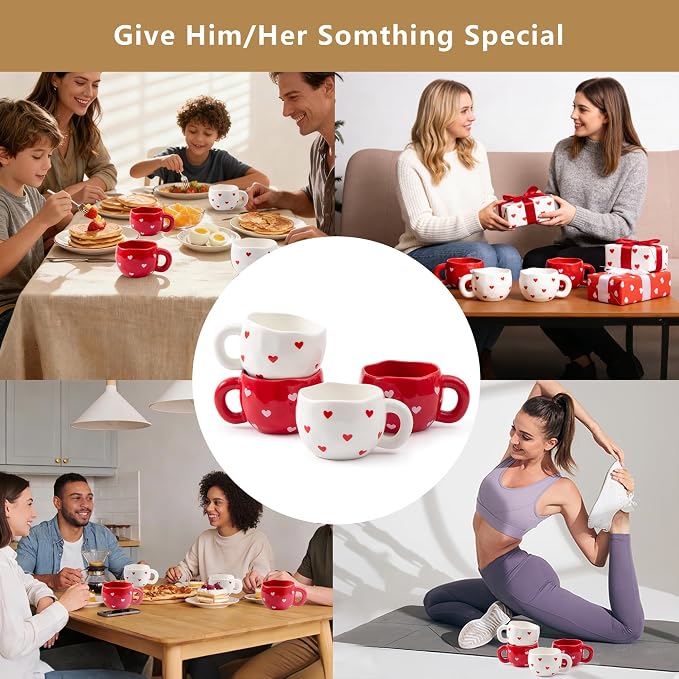 4pcs Ceramic Hearts Mugs Set, 9.4OZ Cute Love Coffee Cup Set, Dishwasher Safe - Image 9