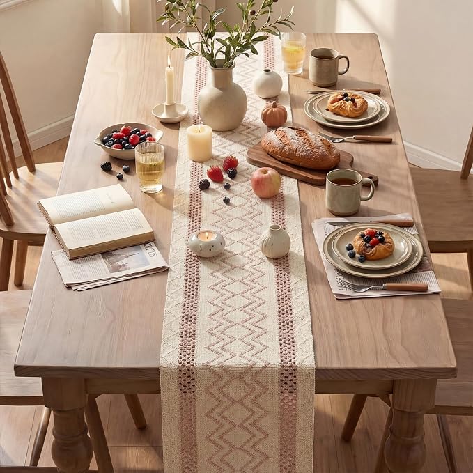 Artoid Mode Pink Stripe Diamond Woven Table Runner 12x72 Inch | Holiday - Image 4