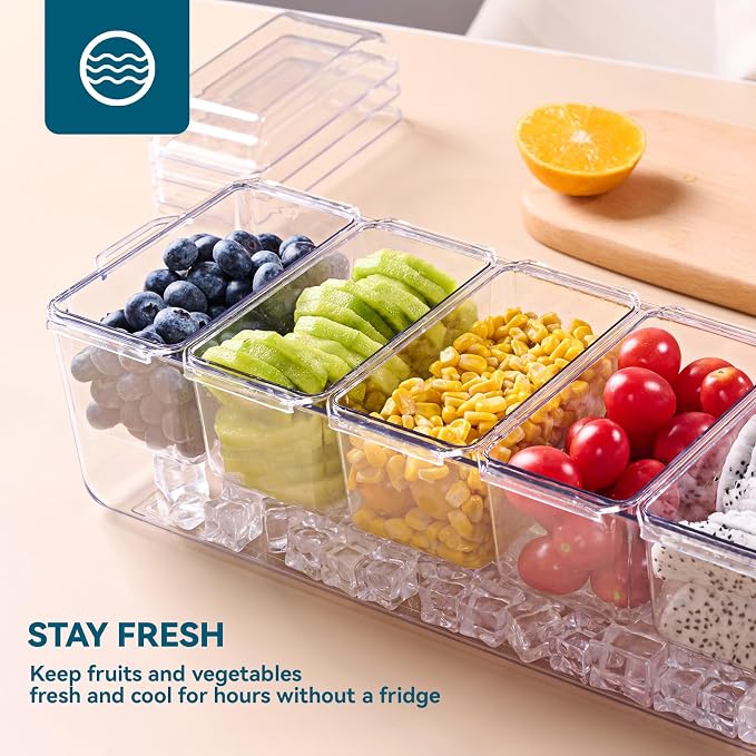Chilled Garnish Tray with 5 Small Removable Containers and Compartments | Ice - Image 2