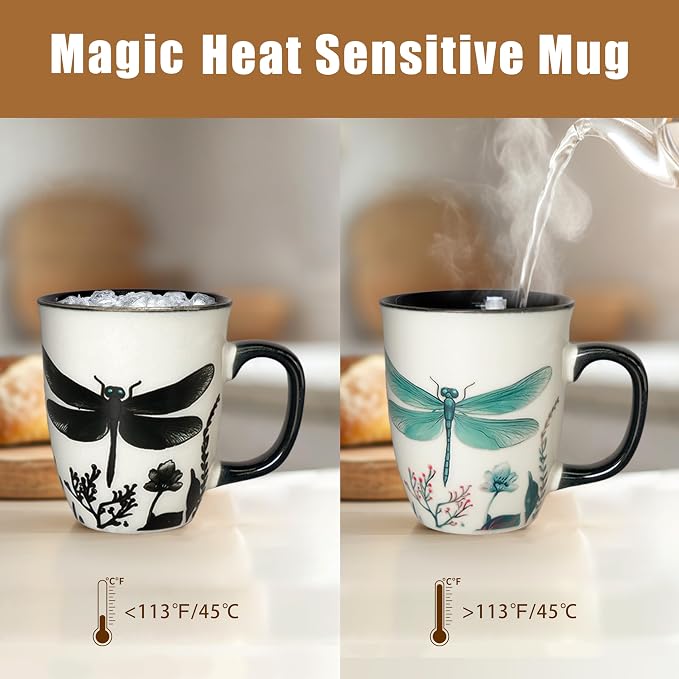 16 oz Dragonfly Coffee Mug, Color Changing Cup | Ceramic Coffee Cup, Heat - Image 4
