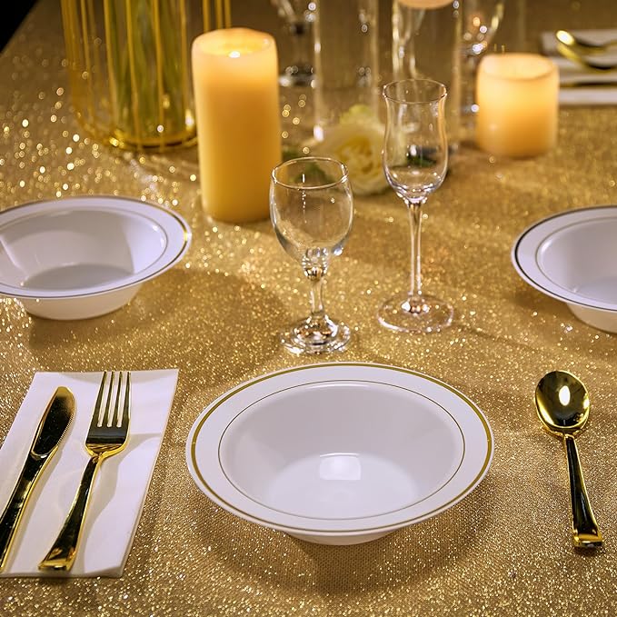 100PCS Plastic Bowls with Gold Rim 12oz Disposable Soup Bowls | Plastic Bowls - Image 6