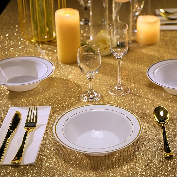 50PCS Plastic Bowls with Gold Rim 12oz Disposable Soup Bowls | Plastic Bowls - Image 6