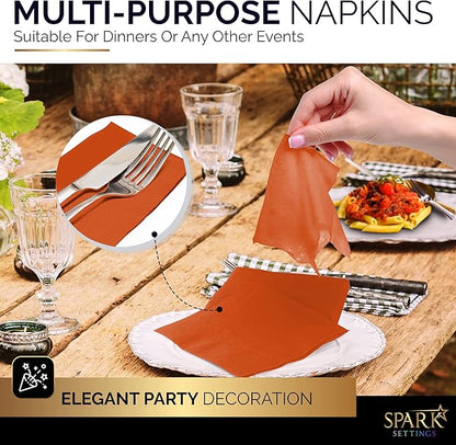 100 Pack Orange Beverage Napkins, Big Party Pack, 2 Ply, Ideal for Wedding, Party, Birthday, Dinner, Lunch, Cocktails. (5” x 5”) by Amcrate