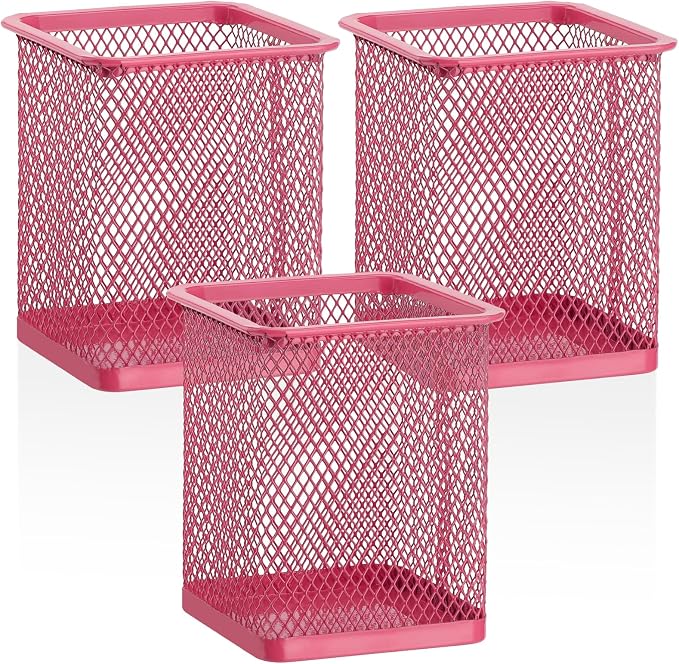 Segarty Pen Cup Holder, 3 Pack Square Dark Pink Pen Holder by Segarty