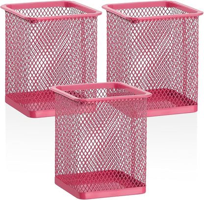 Segarty Pen Cup Holder, 3 Pack Square Dark Pink Pen Holder by Segarty